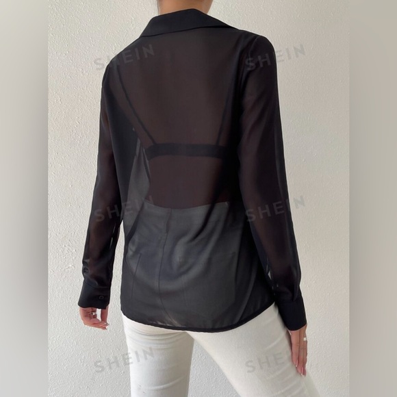 Extra Sheer Collared Button Up Blouse - Picture 6 of 6